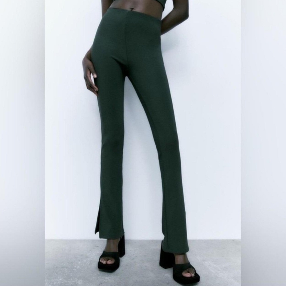 NWOT Dark Green Flared Slit Leggings